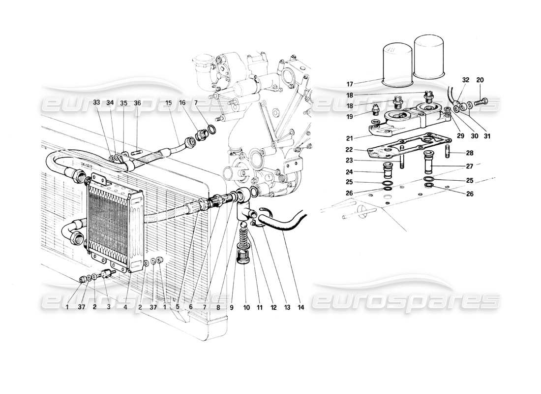 ferrari 400i (1983 mechanical) diagrama de piezas del circuito de lubricación y filtros