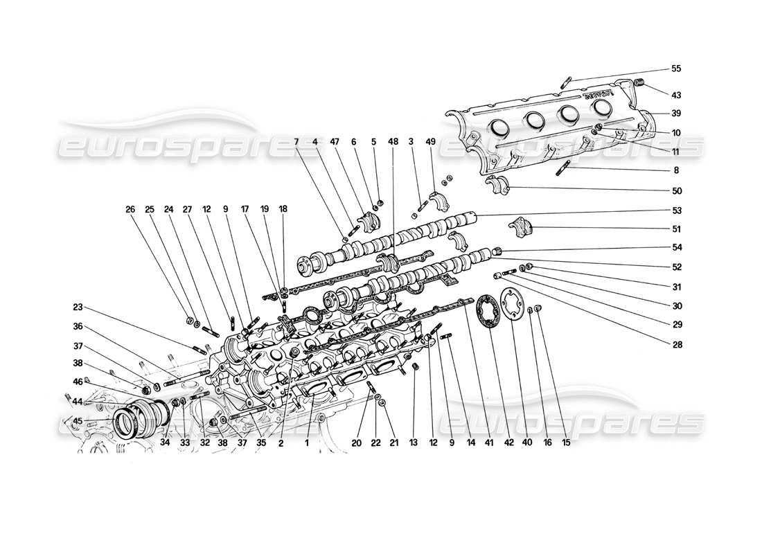 ferrari 308 quattrovalvole (1985) diagrama de piezas de la culata (izquierda)