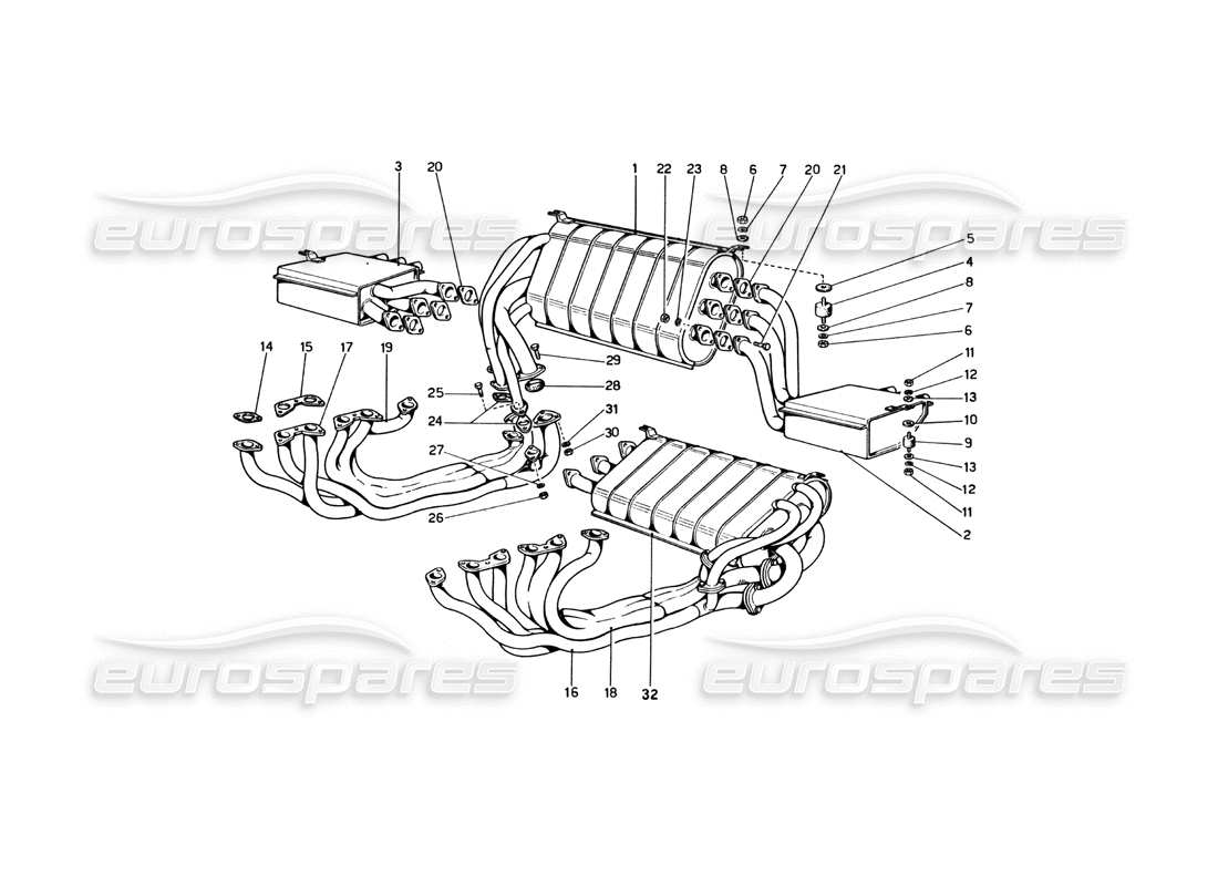 ferrari 365 gt4 berlinetta boxer sistema de escape diagrama de piezas