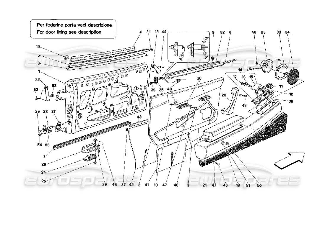 ferrari 512 tr puerta - diagrama de piezas de acabado