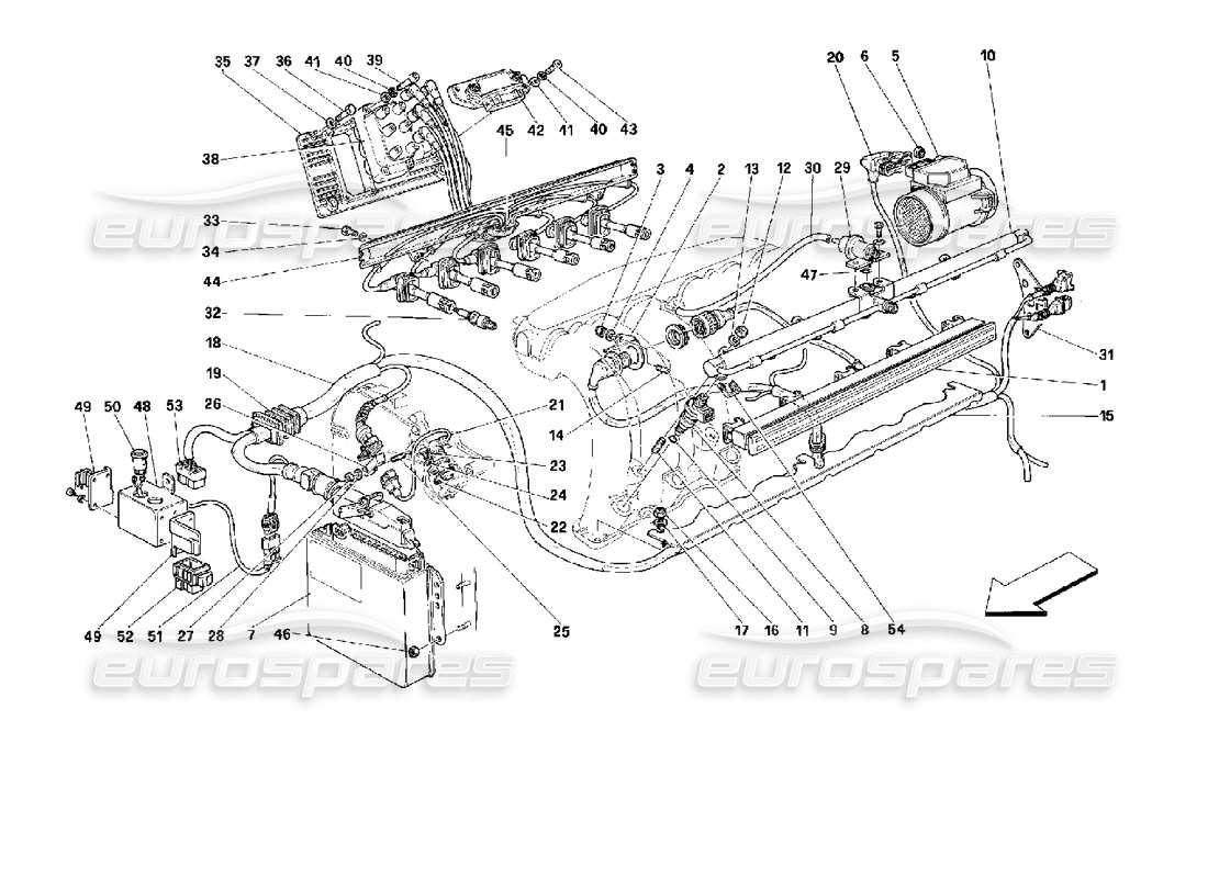 ferrari 512 tr inyección de aire - diagrama de piezas de encendido