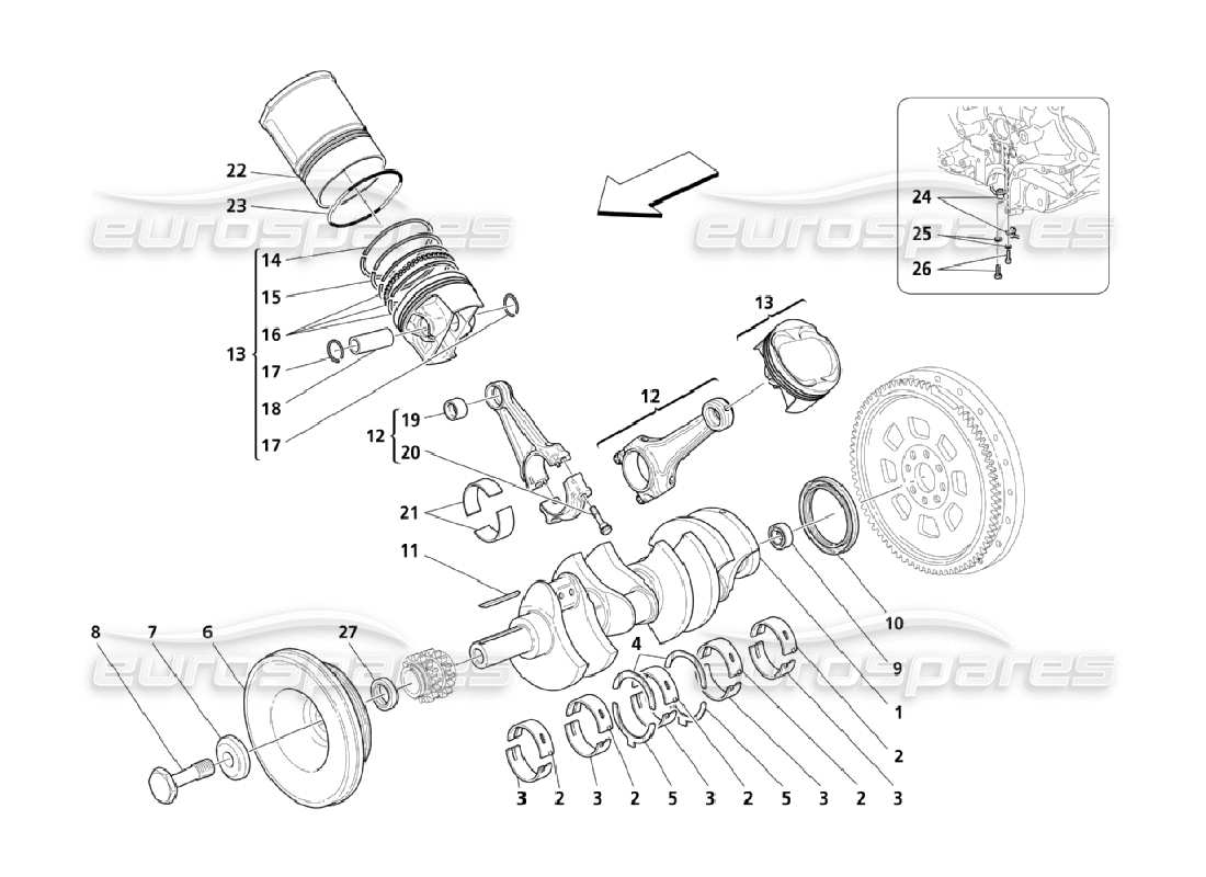 maserati qtp. (2006) 4.2 diagrama de piezas del mecanismo de manivela