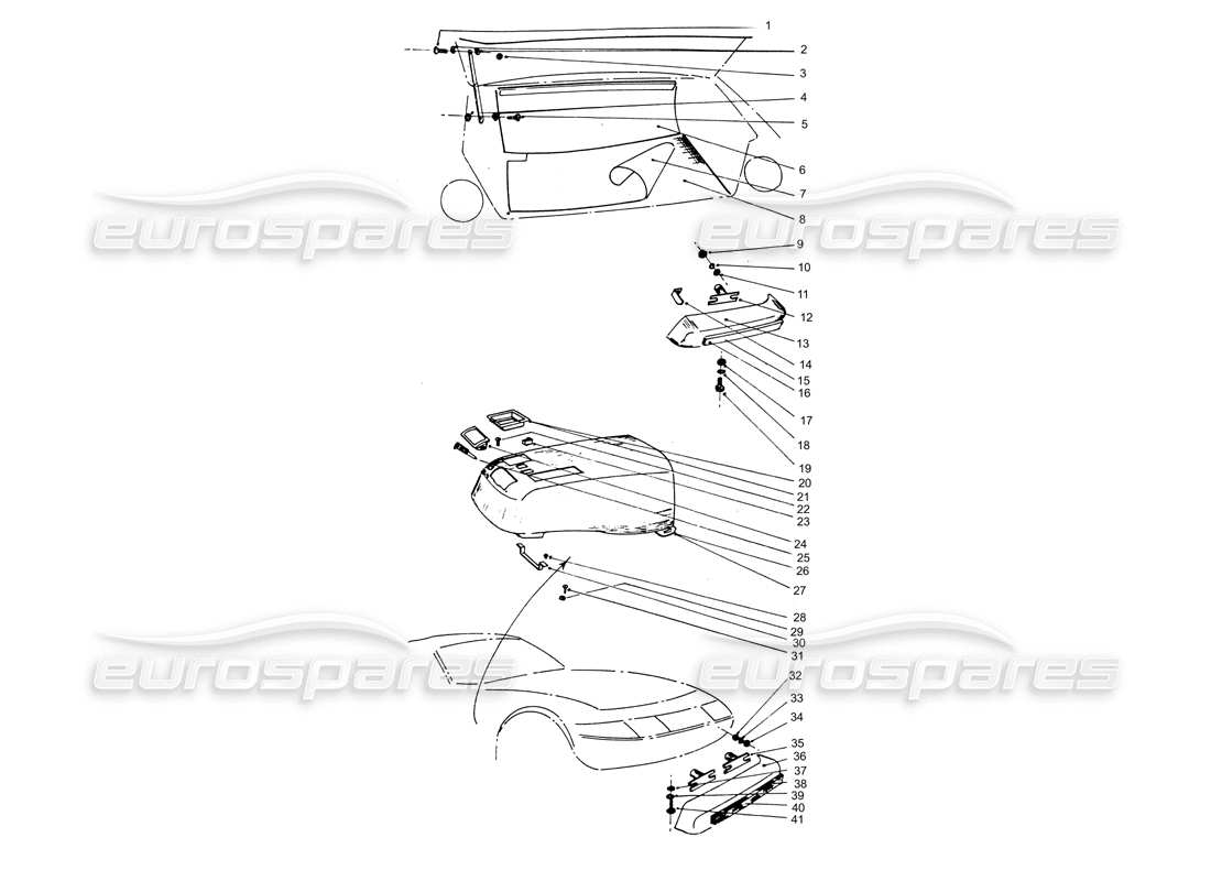 ferrari 365 gtb4 daytona (coachwork) diagrama de piezas delanteras y traseras de los parachoques