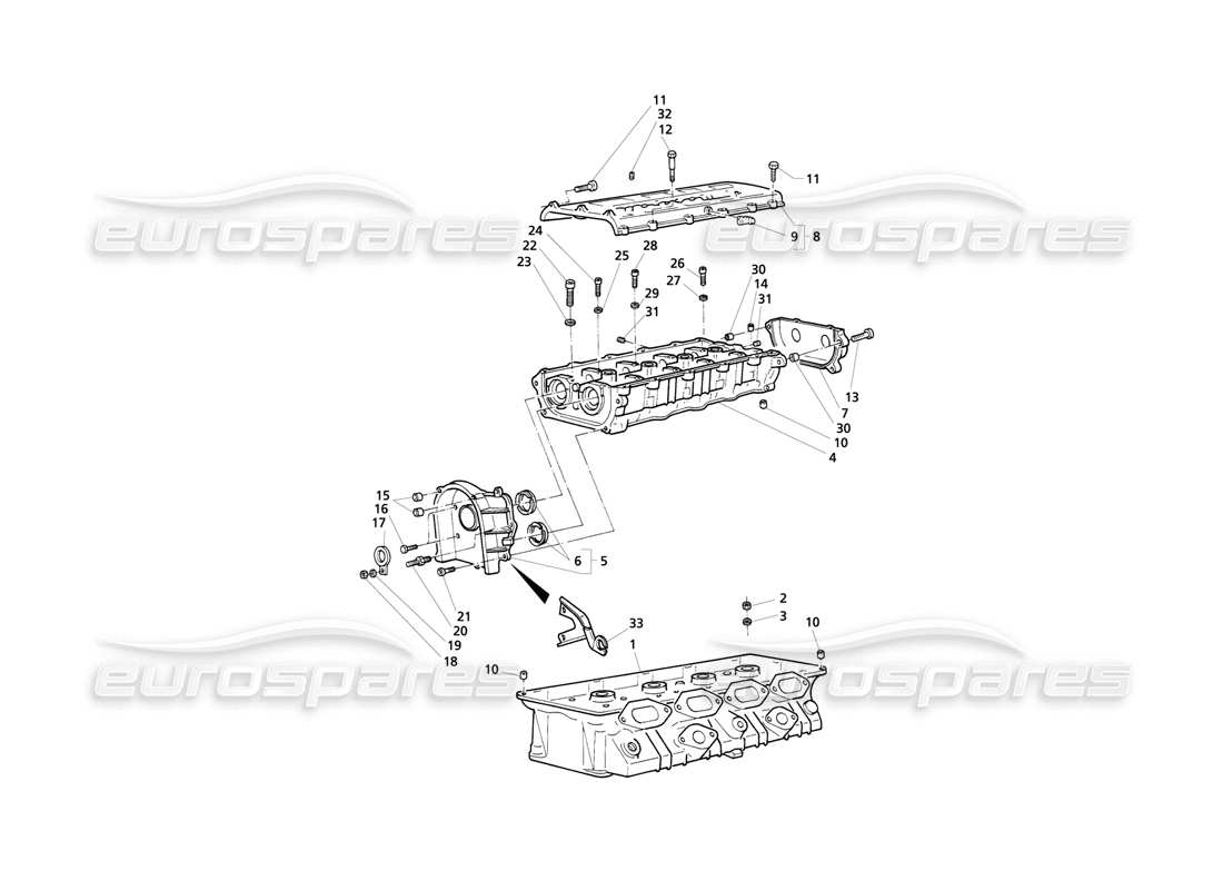 maserati qtp v8 evoluzione culatas de cilindros, diagrama de piezas del bastidor derecho