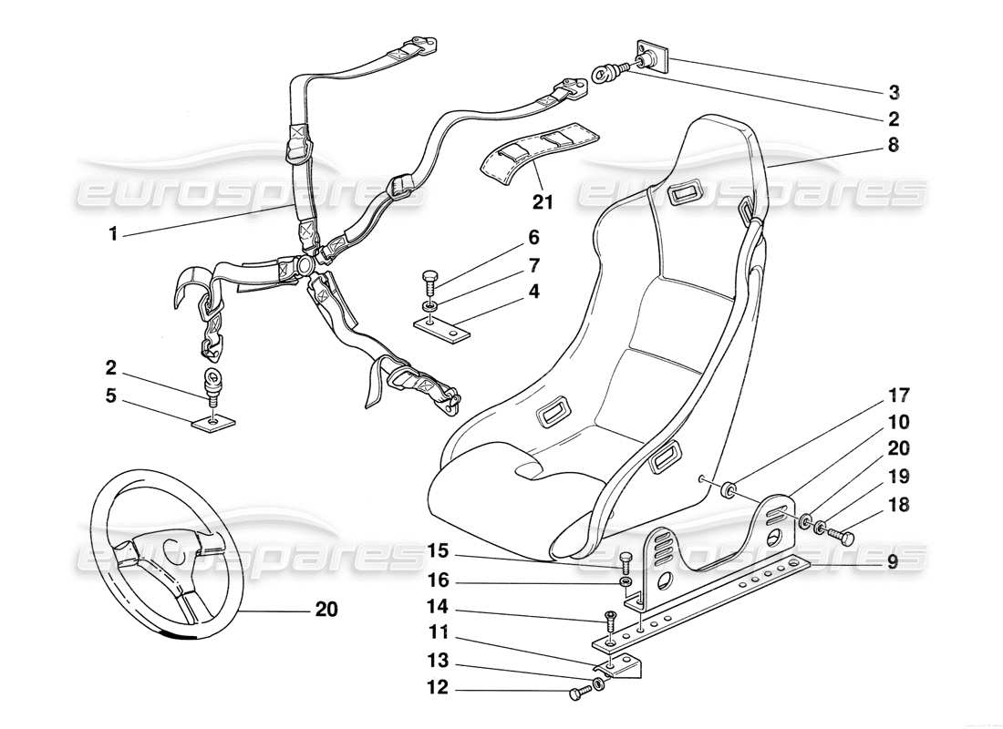 ferrari 348 challenge (1995) cinturones de seguridad y asiento diagrama de piezas