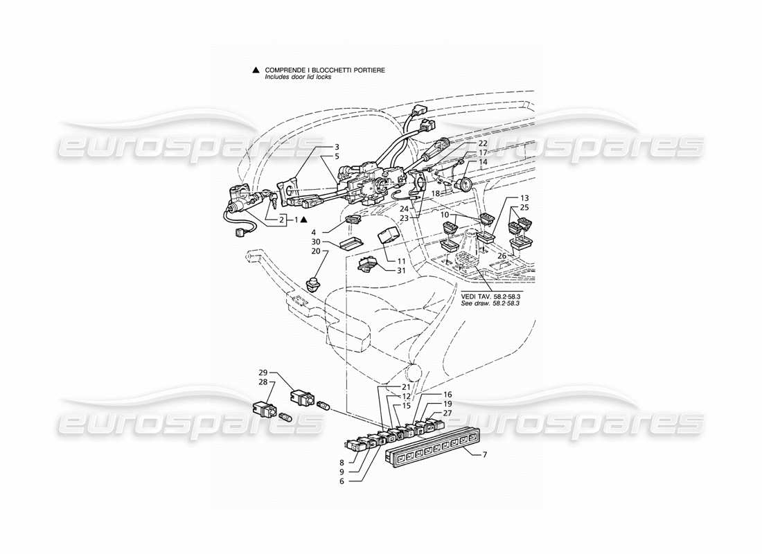 maserati ghibli 2.8 (abs) interruptores y bloqueo de dirección diagrama de piezas