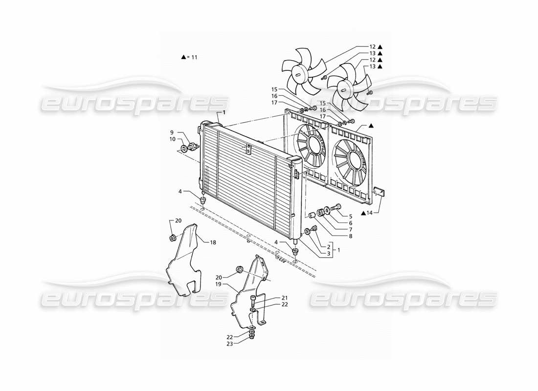 maserati qtp v6 (1996) radiador y ventiladores de refrigeración diagrama de piezas