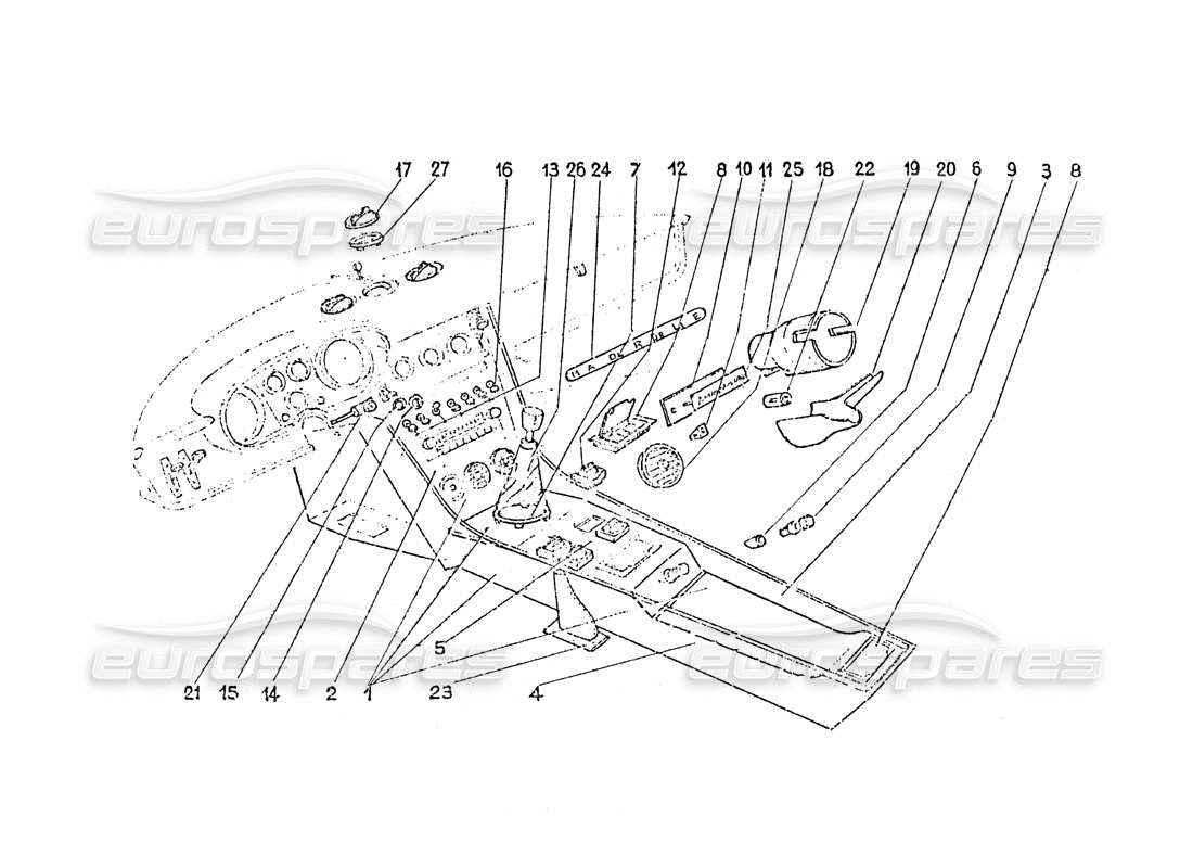 ferrari 365 gt 2+2 (coachwork) interruptores interiores - ventilaciones de aire y diagrama de piezas de molduras