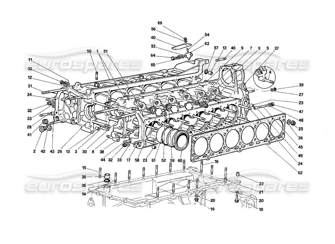 ferrari testarossa (1987) crankcase diagrama de piezas