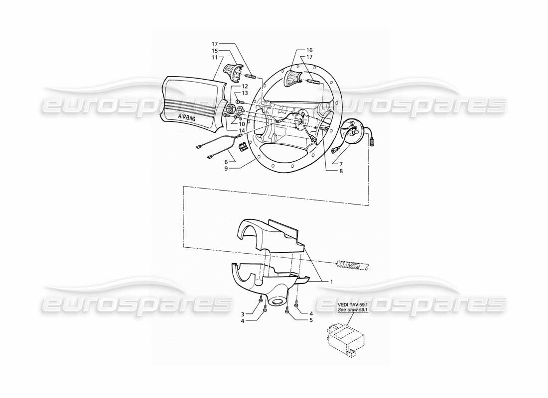 maserati qtp v6 (1996) diagrama de piezas del volante con airbag