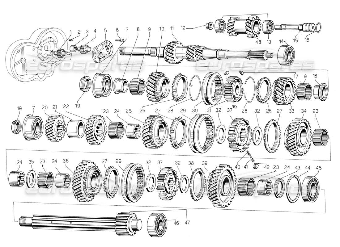 lamborghini jalpa 3.5 (1984) diagrama de piezas de la caja de cambios