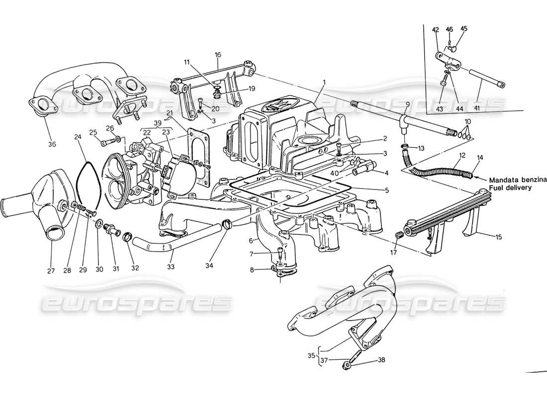 maserati 222 / 222e biturbo diagrama de la pieza del cuerpo de la válvula del acelerador del colector de admisión