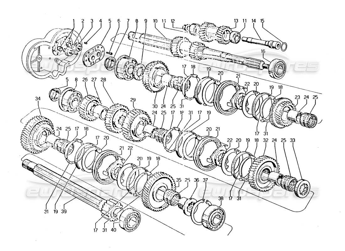 lamborghini urraco p250 / p250s caja de cambios diagrama de piezas