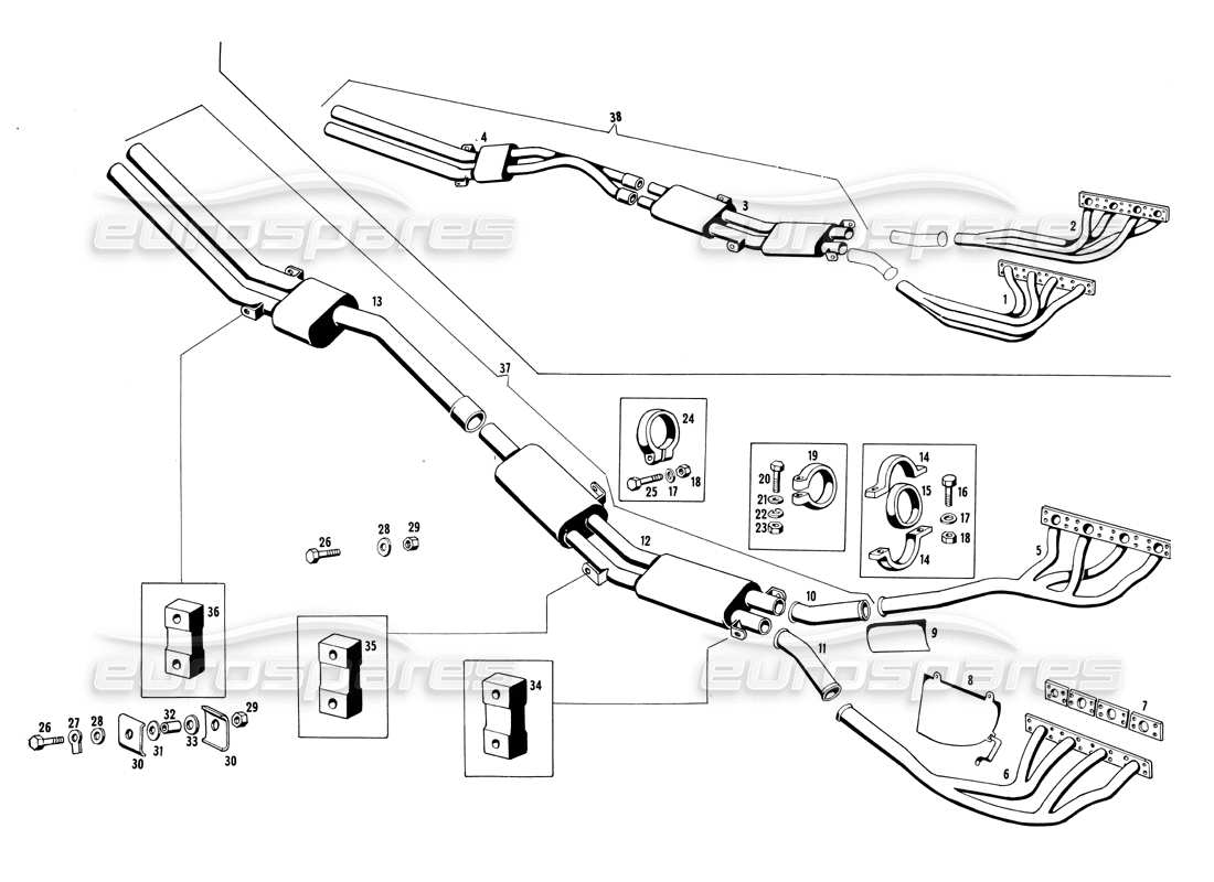 maserati ghibli 4.7 / 4.9 diagrama de piezas de los tubos de escape
