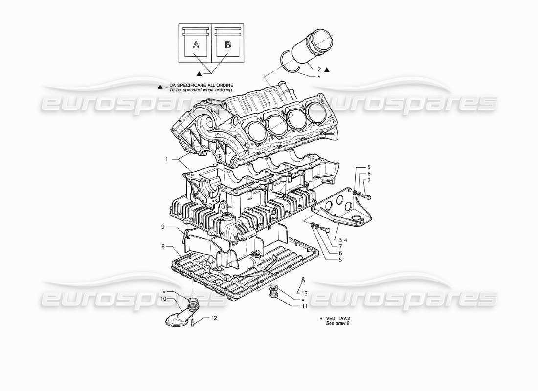 maserati qtp v8 (1998) bloque de motor y cárter de aceite diagrama de piezas