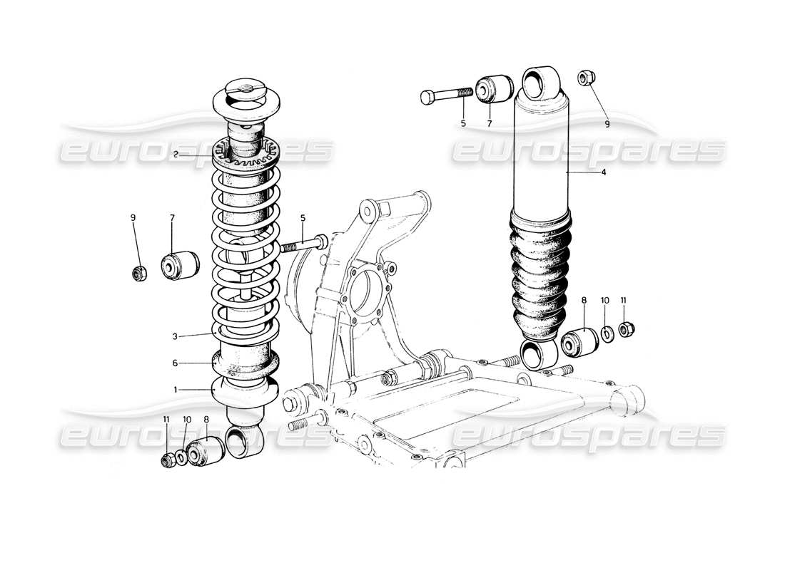 ferrari 400 gt (mechanical) suspensión trasera: diagrama de piezas de amortiguador y autonivelante