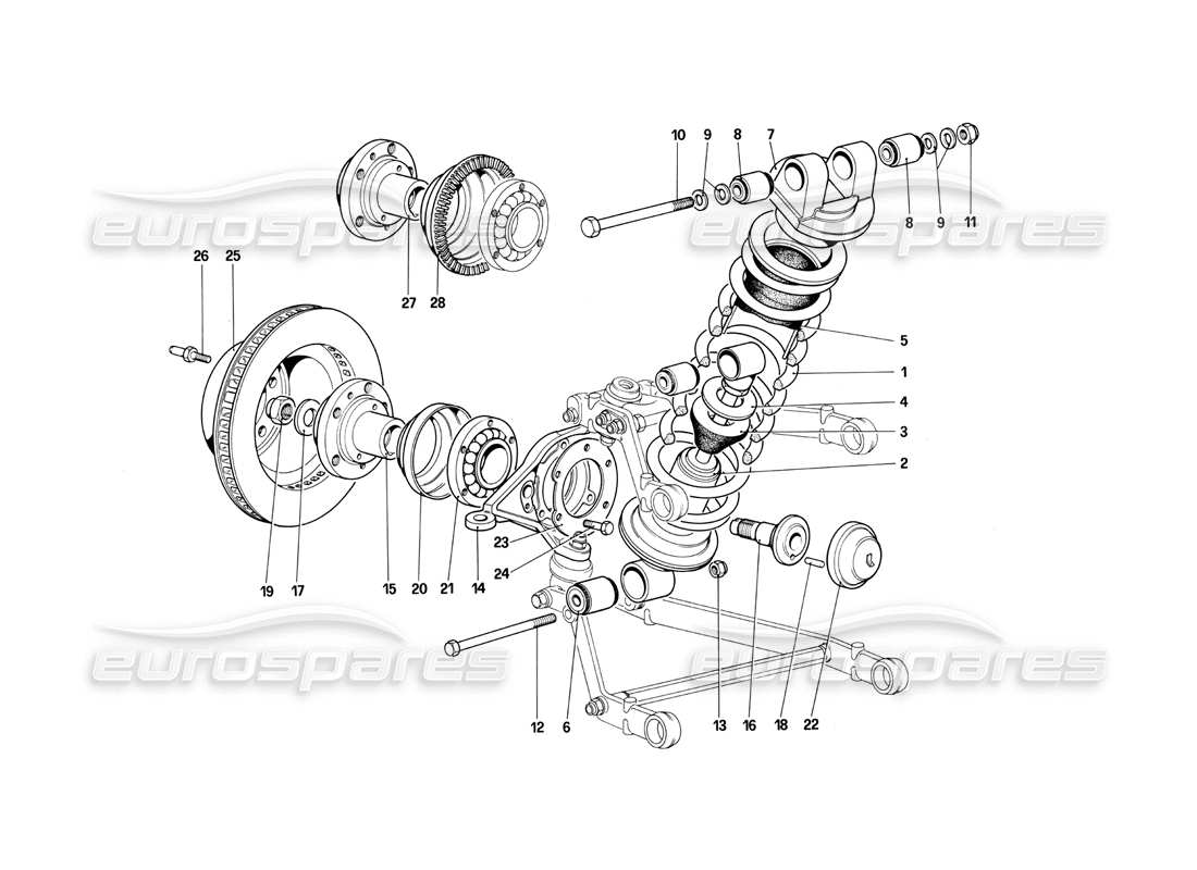 ferrari 412 (mechanical) suspensión delantera - amortiguador y disco de freno diagrama de piezas