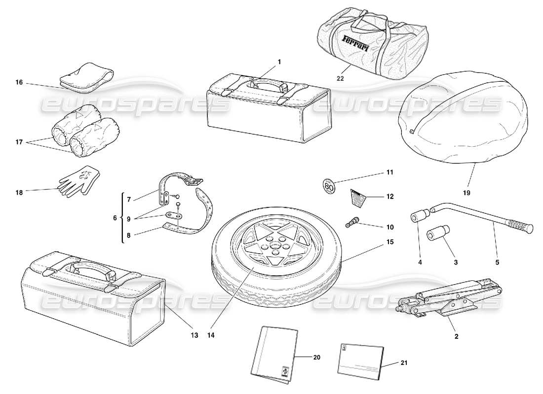 ferrari 456 gt/gta rueda de repuesto - equipo - herramientas y accesorios diagrama de piezas
