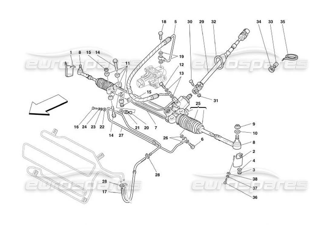 ferrari 575 superamerica diagrama de piezas de la caja de dirección hidráulica