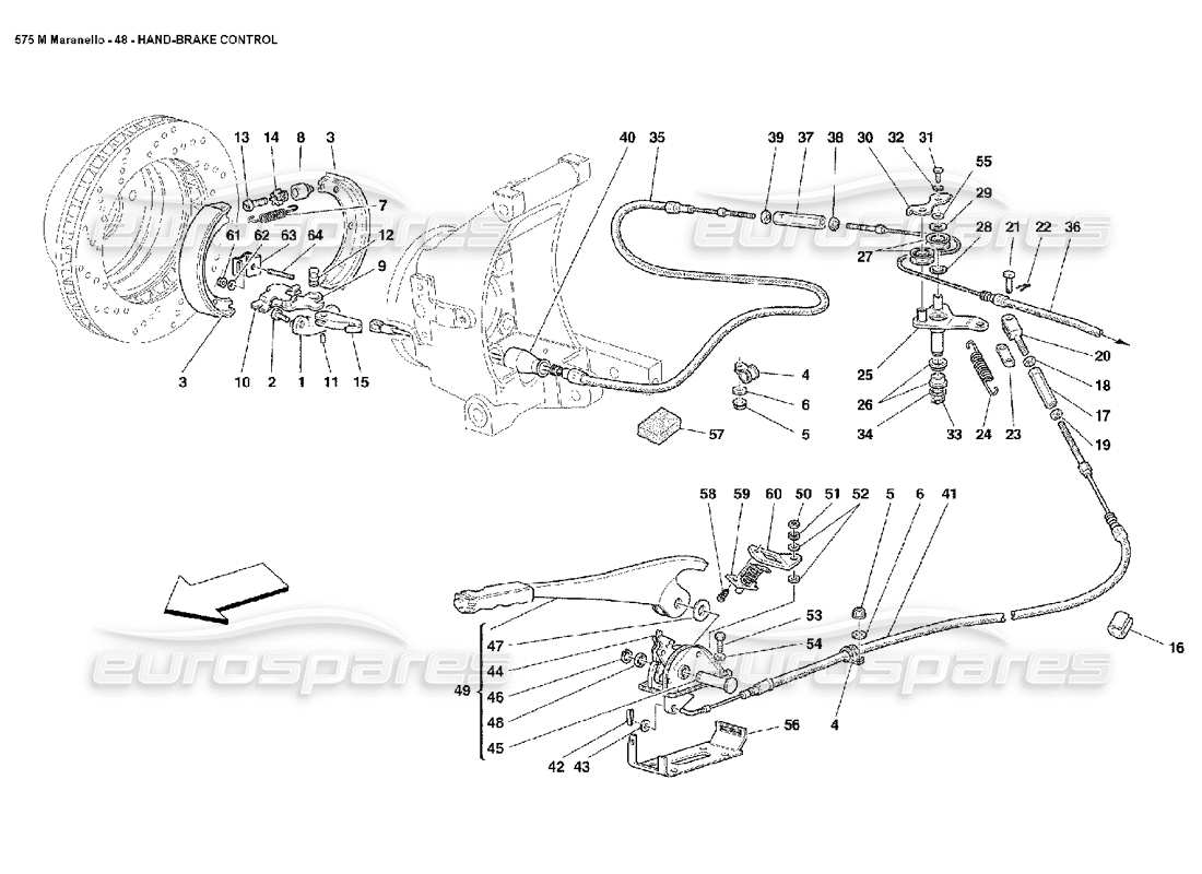 ferrari 575m maranello diagrama de piezas de control del freno de mano