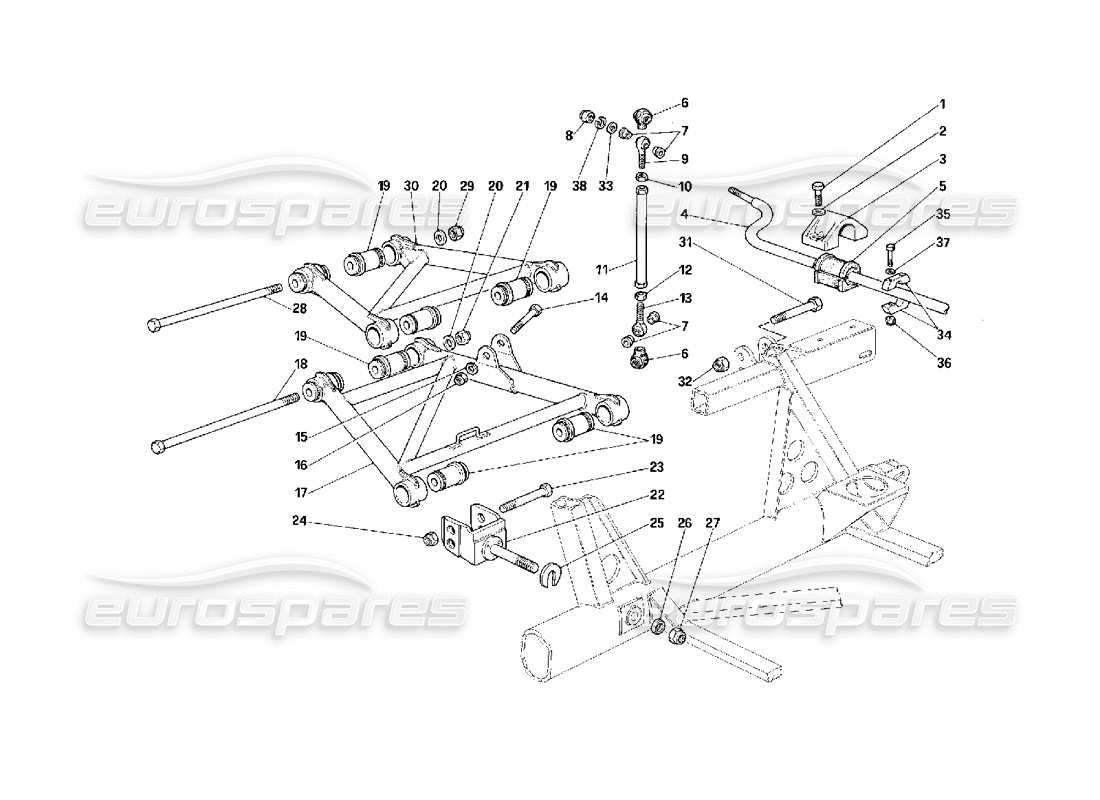 ferrari f40 suspensión trasera - diagrama de piezas de palancas