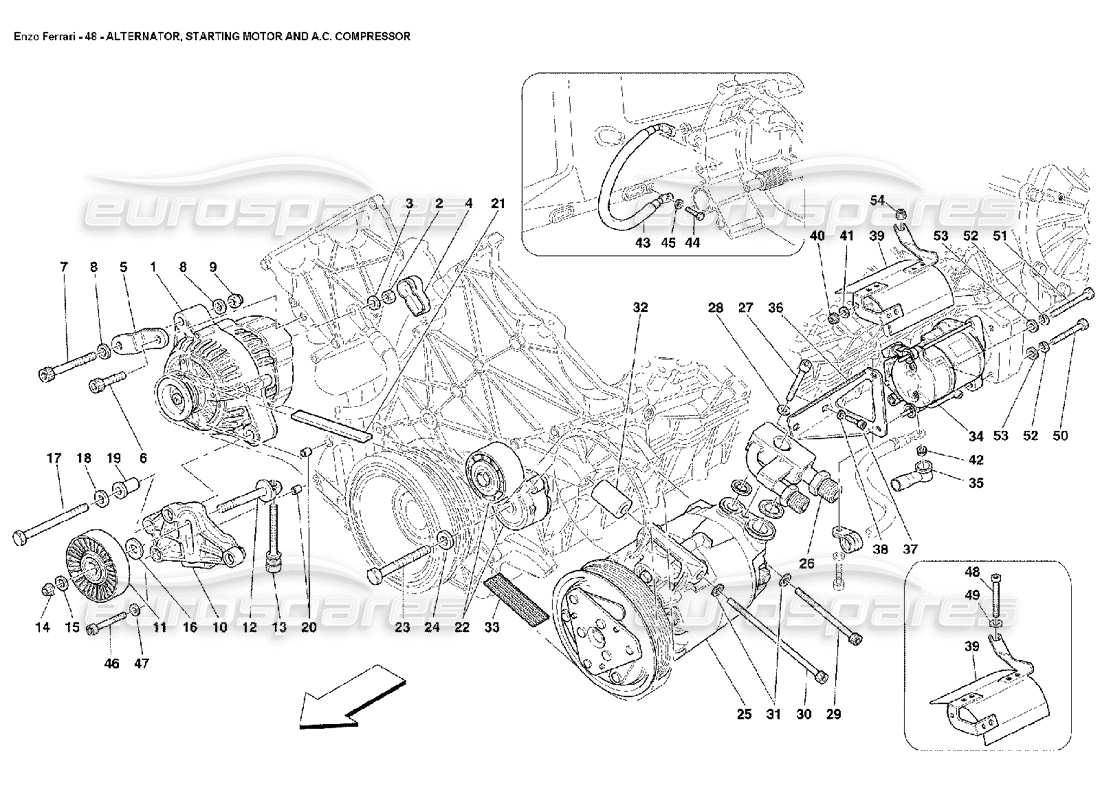 ferrari enzo motor de arranque del alternador y compresor de ca diagrama de piezas