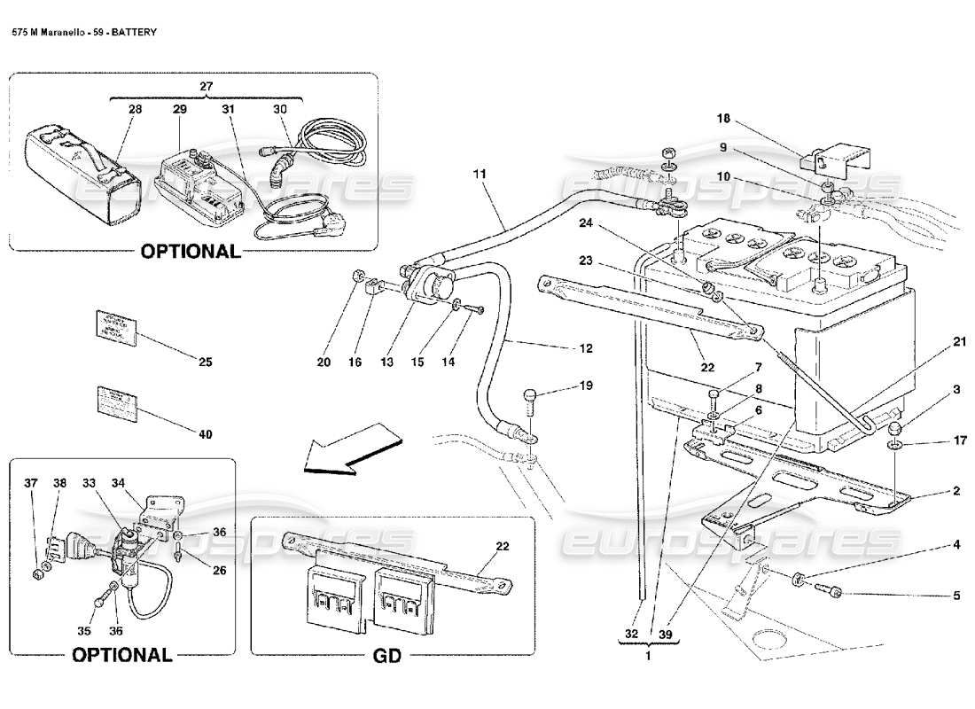 ferrari 575m maranello diagrama de piezas de la batería