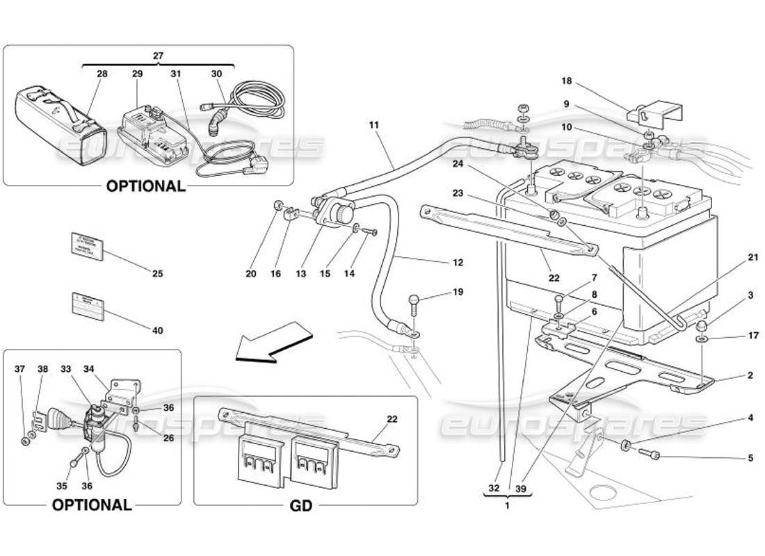 ferrari 575 superamerica diagrama de piezas de la batería