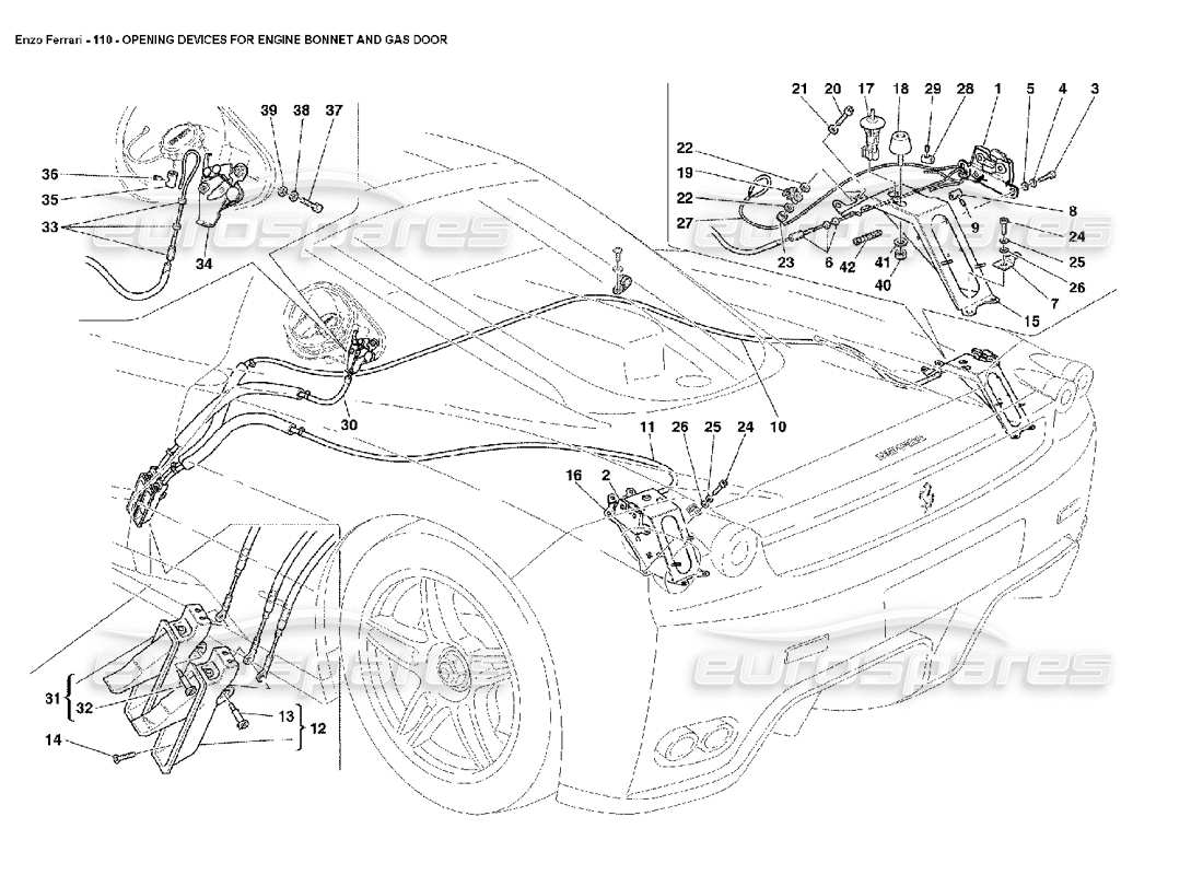 ferrari enzo dispositivos de apertura del capó del motor y de la puerta de gas diagrama de piezas