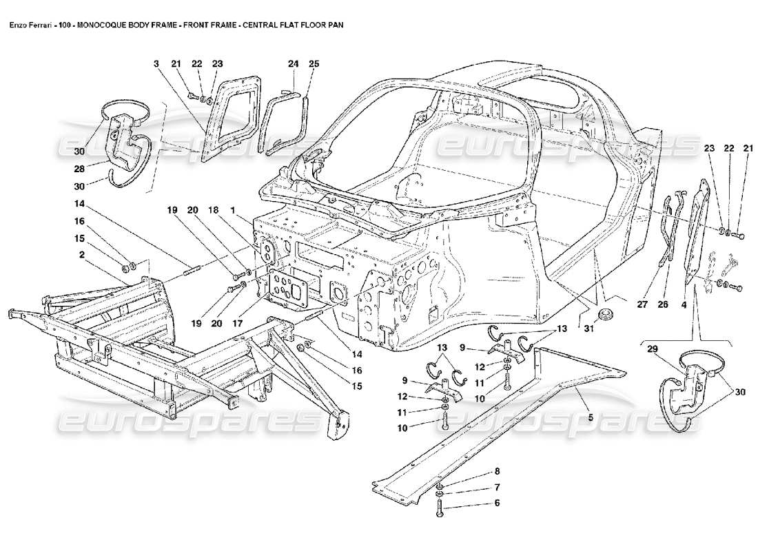 ferrari enzo estructura de carrocería monocasco estructura delantera panel de piso plano central diagrama de piezas