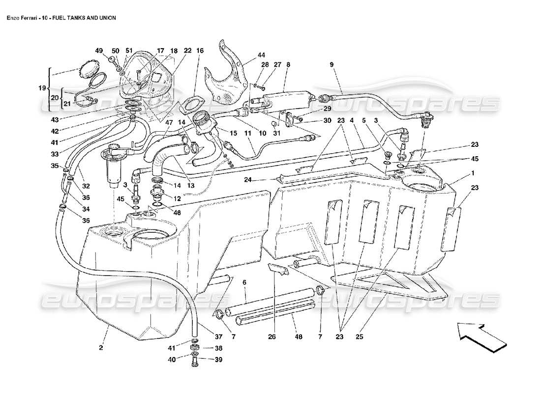 ferrari enzo tanques de combustible y unión diagrama de piezas