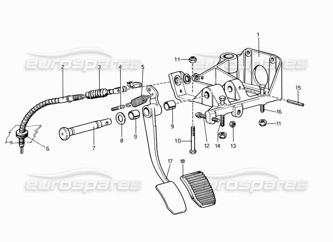 ferrari 206 gt dino (1969) tablero de pedales - diagrama de piezas de control del embrague