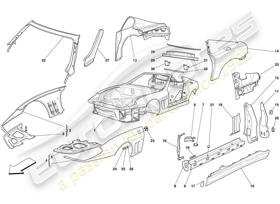 ferrari 575 superamerica carrocería - diagrama de piezas de adornos exteriores