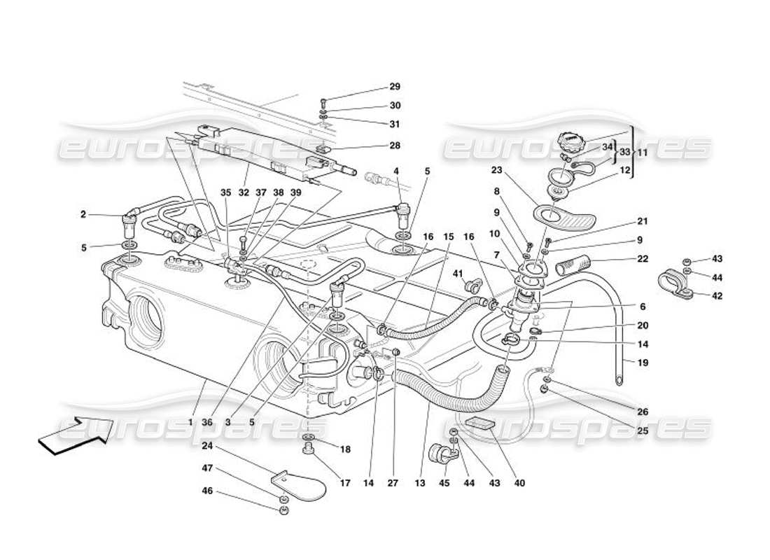 ferrari 575 superamerica tanque de combustible - unión y tubería - no para ee. uu. y cdn - diagrama de piezas