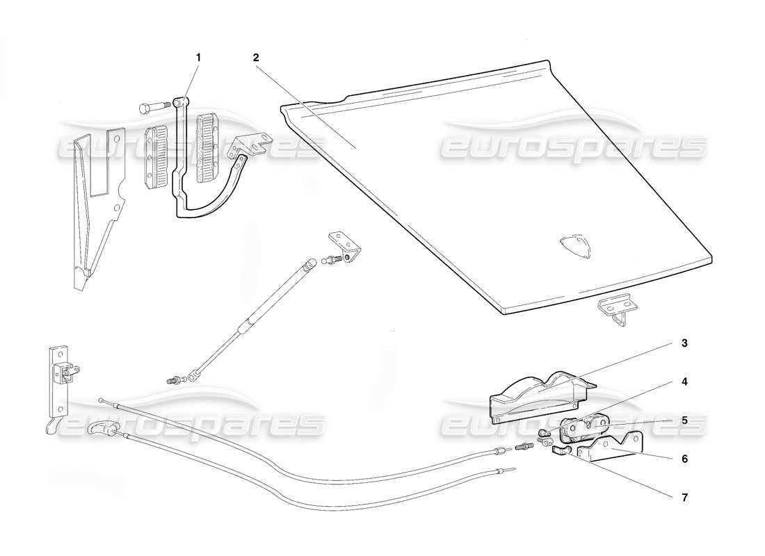 lamborghini diablo vt (1994) diagrama de piezas del capó delantero (válido para la versión rh d. - abril 1994)