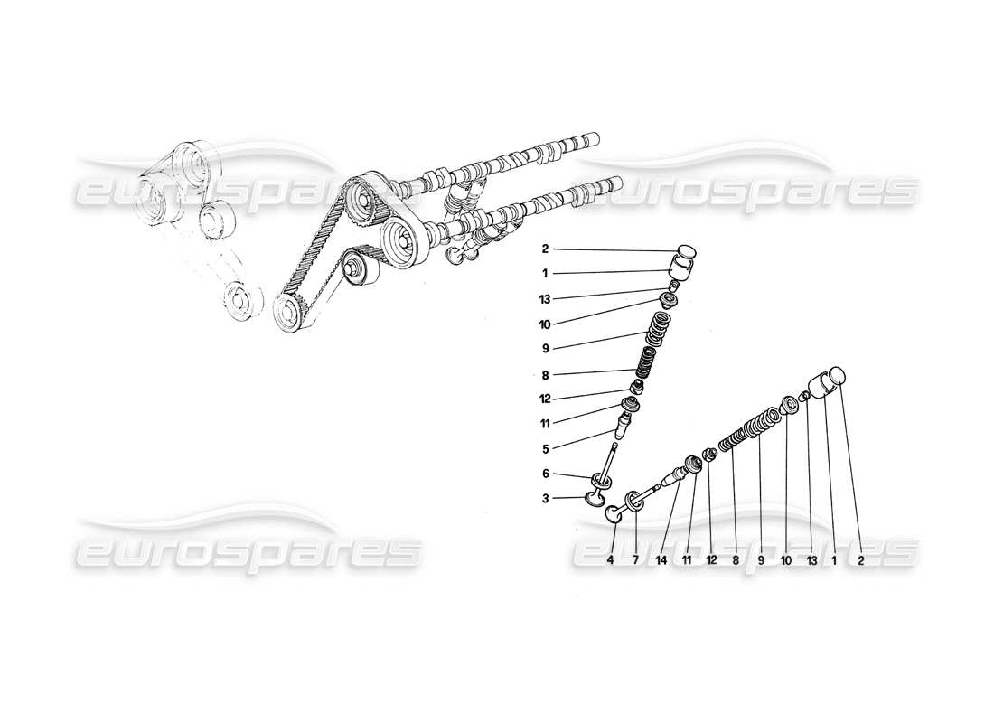 ferrari 308 quattrovalvole (1985) sistema de distribución - taqués diagrama de piezas