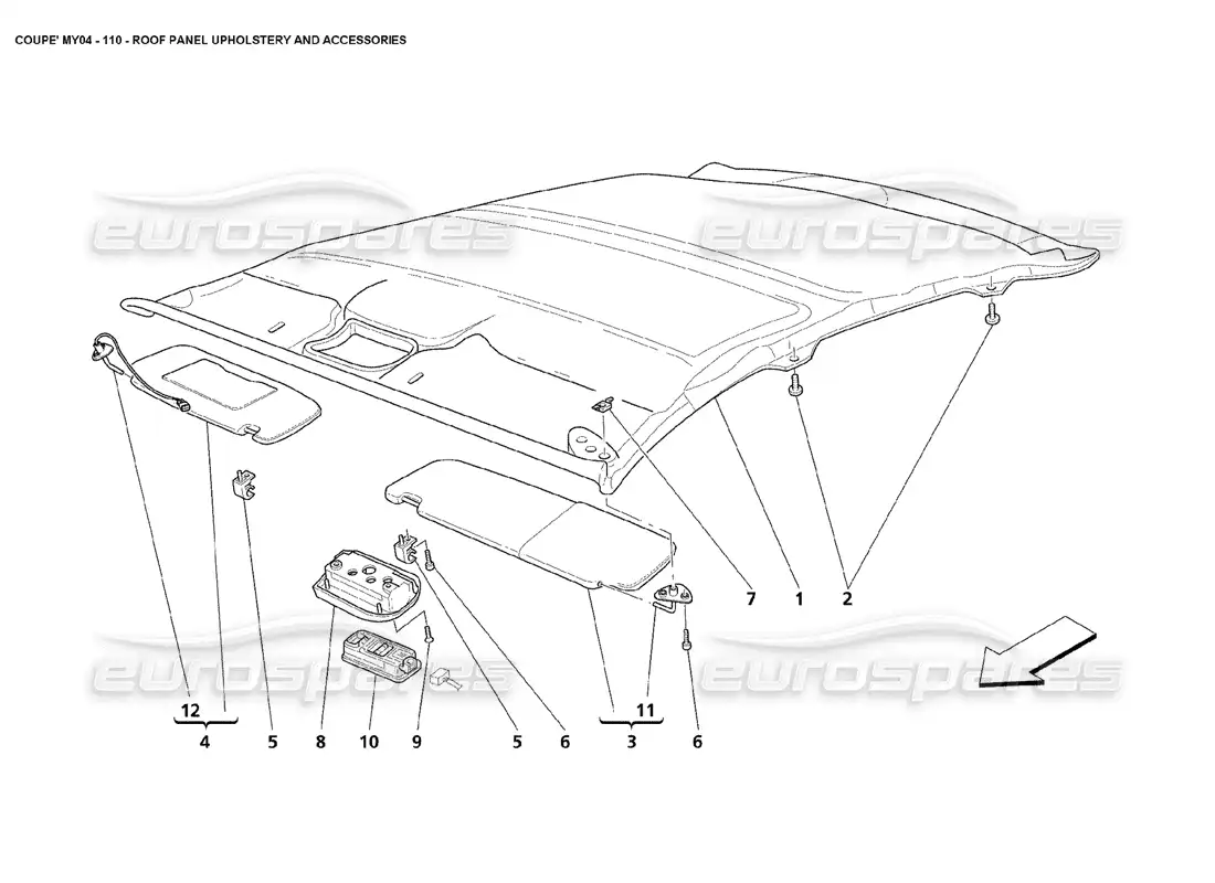 maserati 4200 coupe (2004) tapicería y accesorios para paneles de techo diagrama de piezas