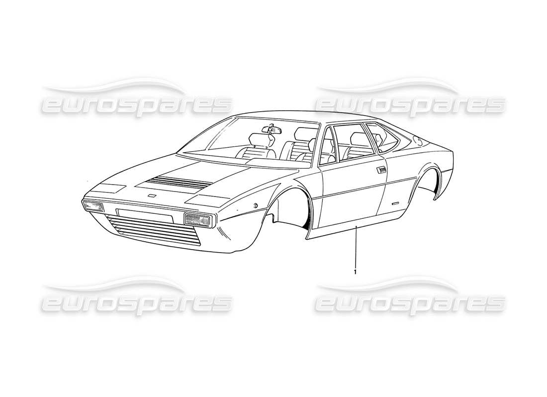 ferrari 208 gt4 dino (1975) diagrama de piezas de la carcasa del cuerpo