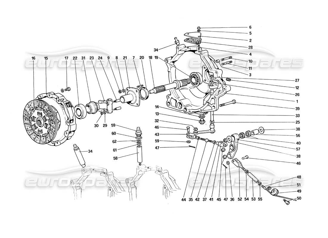 ferrari 308 quattrovalvole (1985) embrague y controles diagrama de piezas