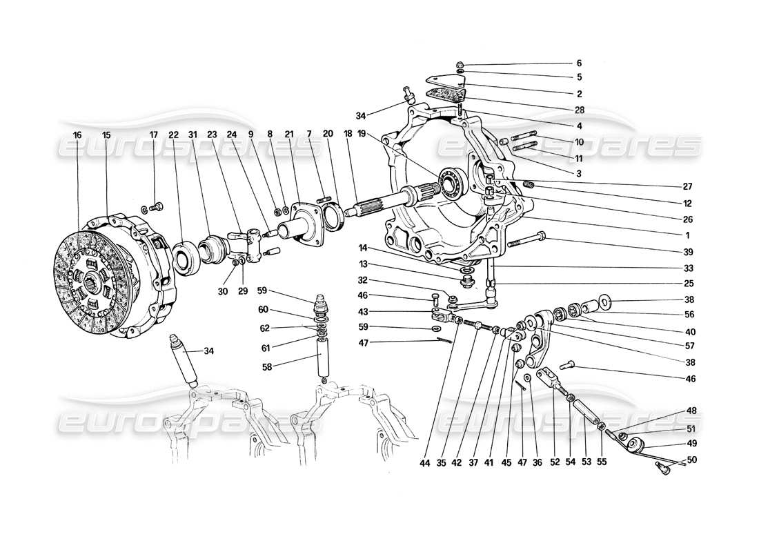 ferrari 308 quattrovalvole (1985) embrague y controles diagrama de piezas