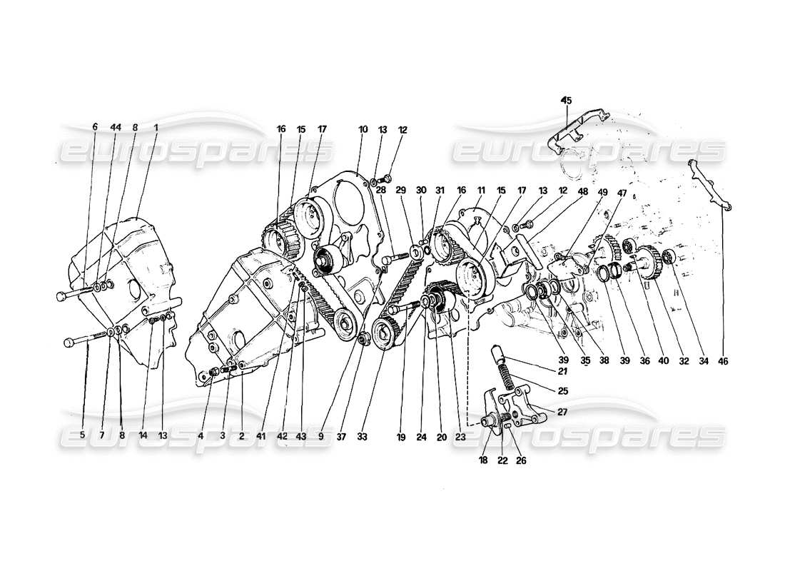 ferrari 308 quattrovalvole (1985) sistema de sincronización - controles diagrama de piezas