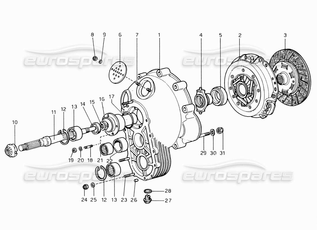 ferrari 206 gt dino (1969) diagrama de piezas de la unidad de embrague y la cubierta