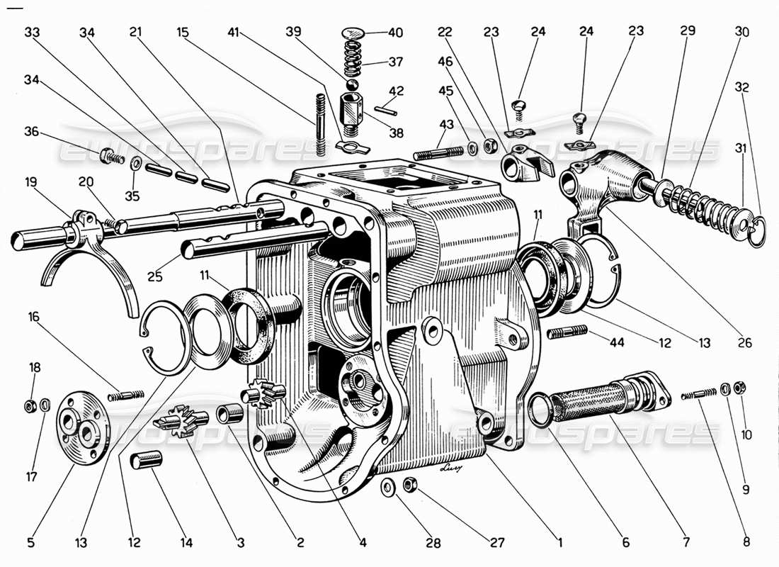 ferrari 330 gt 2+2 carcasa de caja de cambios intermedia diagrama de piezas