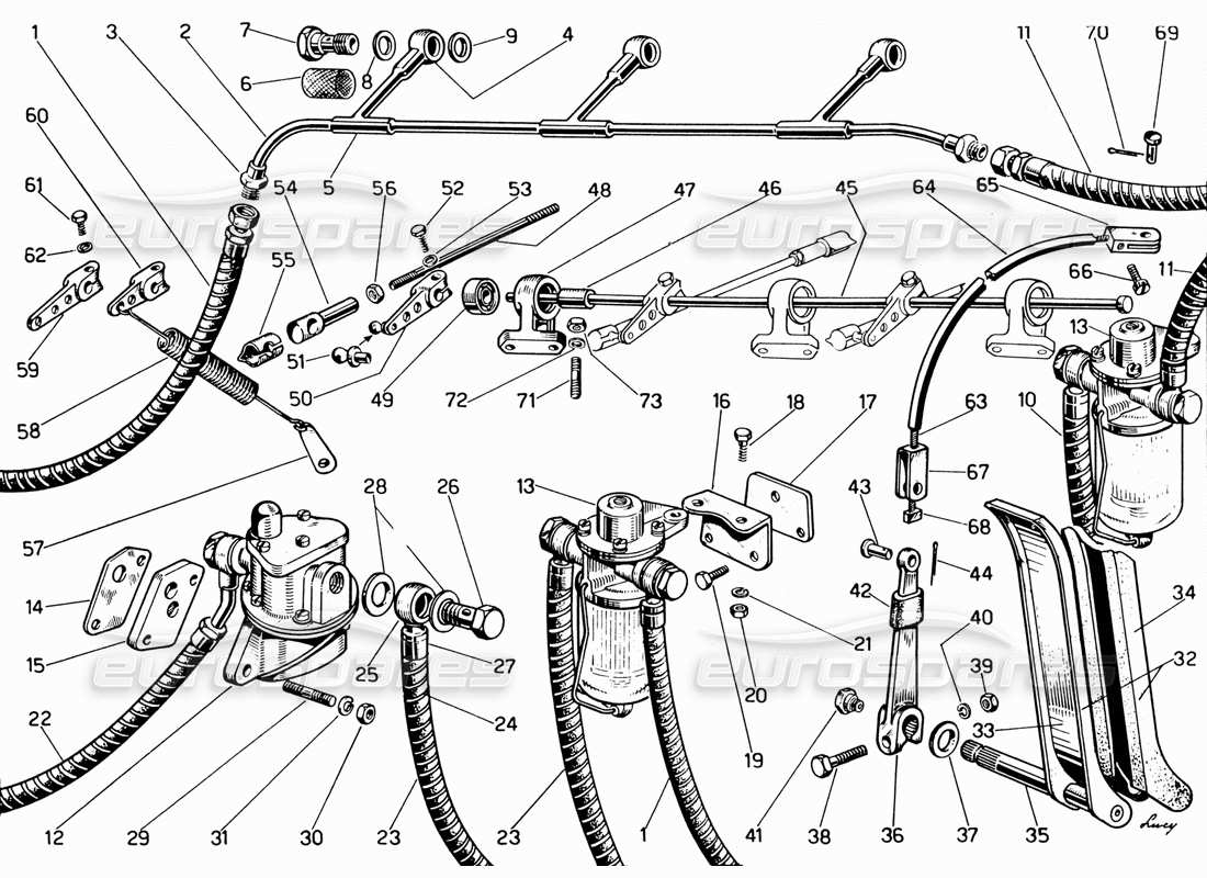 ferrari 330 gt 2+2 diagrama de piezas de alimentación y controles