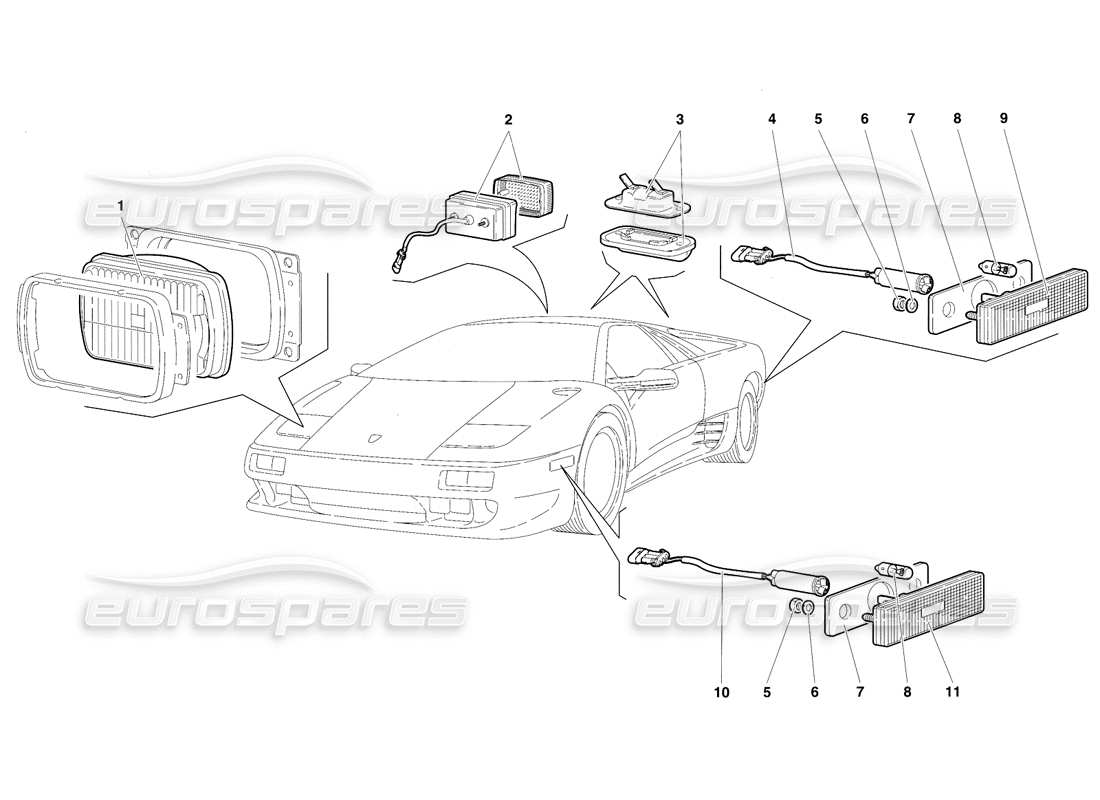 lamborghini diablo vt (1994) luces (válido para la versión de ee. uu., 1994 de abril) diagrama de piezas