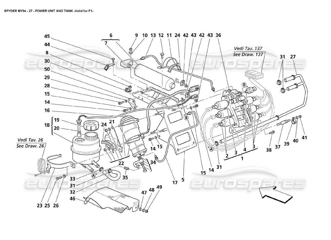 maserati 4200 spyder (2004) unidad de potencia y tanque válido para f1 diagrama de piezas