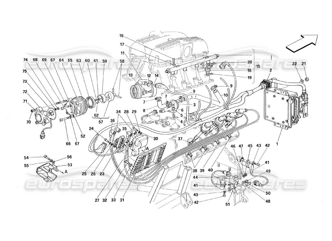 ferrari 348 (1993) tb / ts inyección de aire - diagrama de piezas de encendido