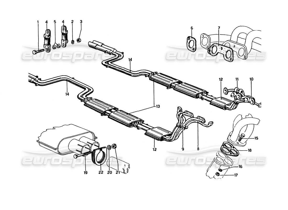 ferrari 275 gtb4 conjunto de tubos de escape diagrama de piezas