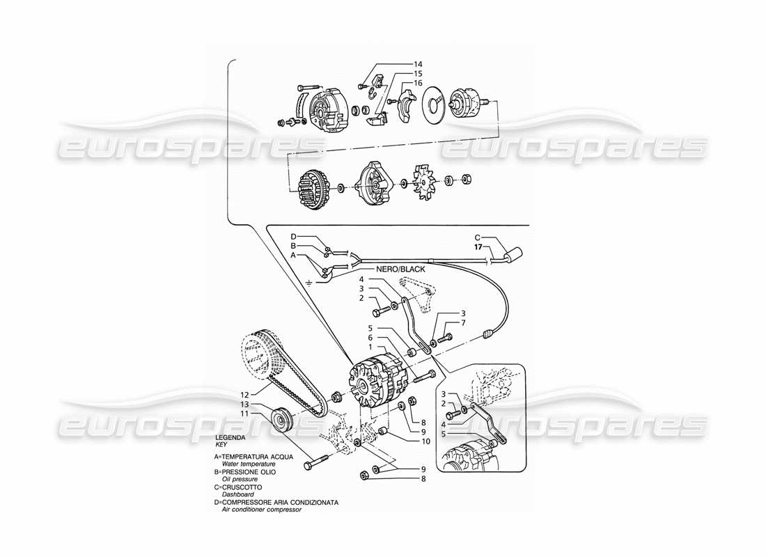 maserati ghibli 2.8 (abs) alternador delco diagrama de piezas