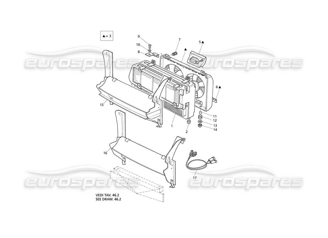 maserati qtp v8 evoluzione radiador y ventiladores de refrigeración diagrama de piezas